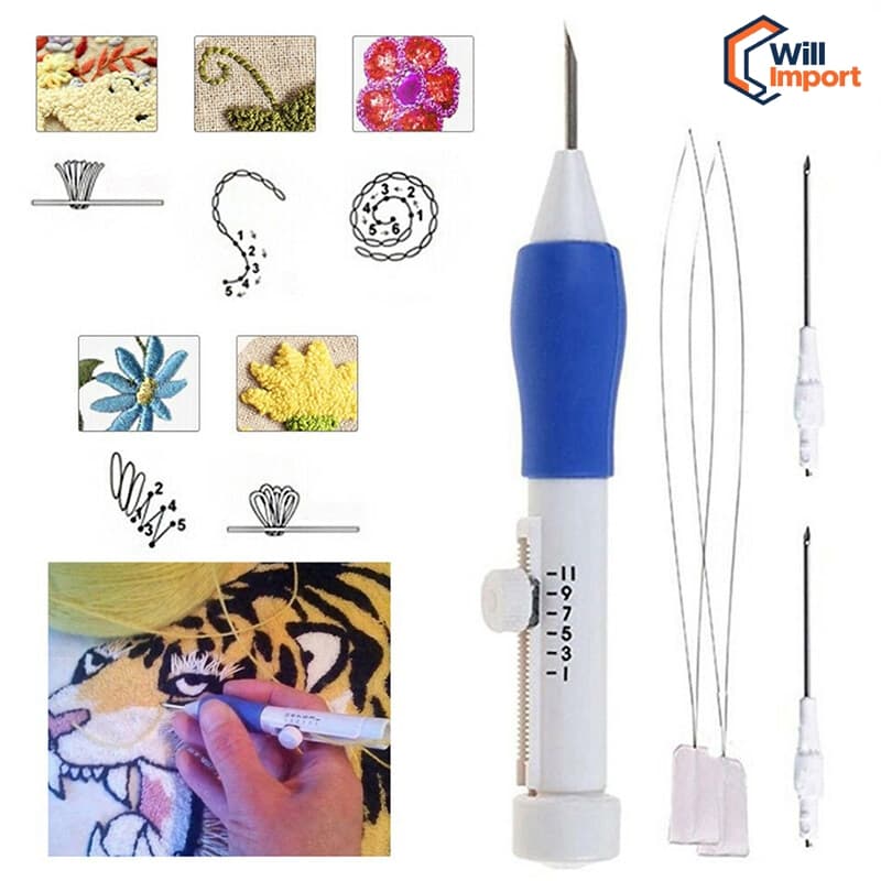 Caneta De Bordado Russa , 3 Agulhas , 2 Threaders , Ferramenta Artesanal , Conjunto De Perfuração De Costura Para DIY