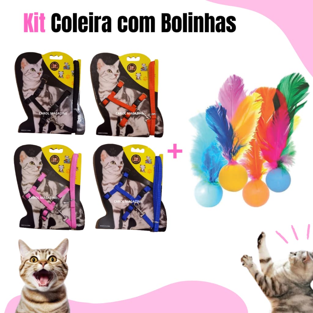 Coleira Para Gato Kit Para Gato 5 Bolinhas e Coleira Pet Gatos Faz Barulho