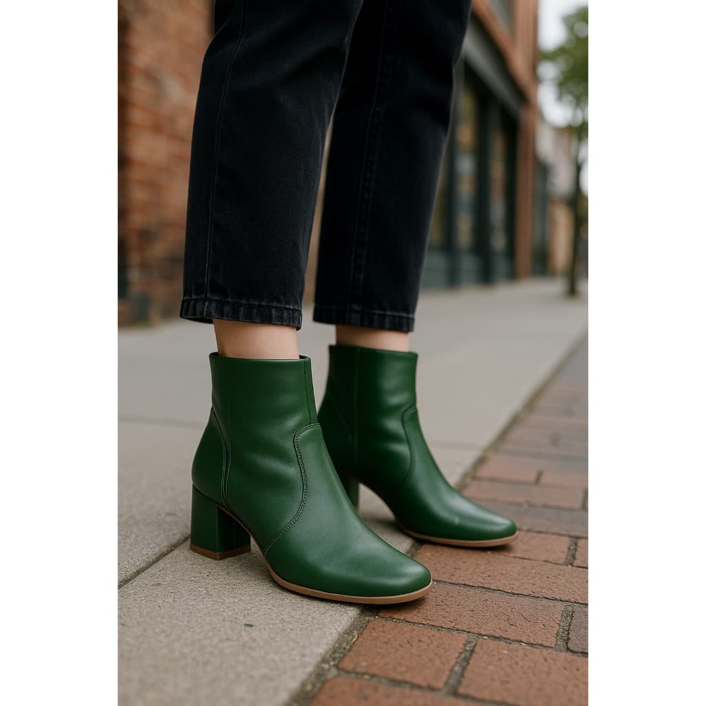 Bota Feminina Salto Bloco / Zíper / Bico Quadrado / Estilo Texana / Moderna Básica / Cano Curto