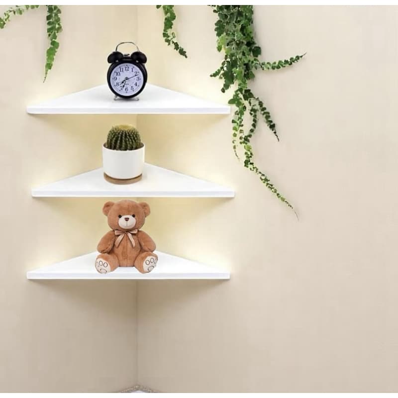 Kit Com 3 Prateleiras De Canto MDF 35cm Nicho Estante Organizador Quarto Sala Cozinha Diversos