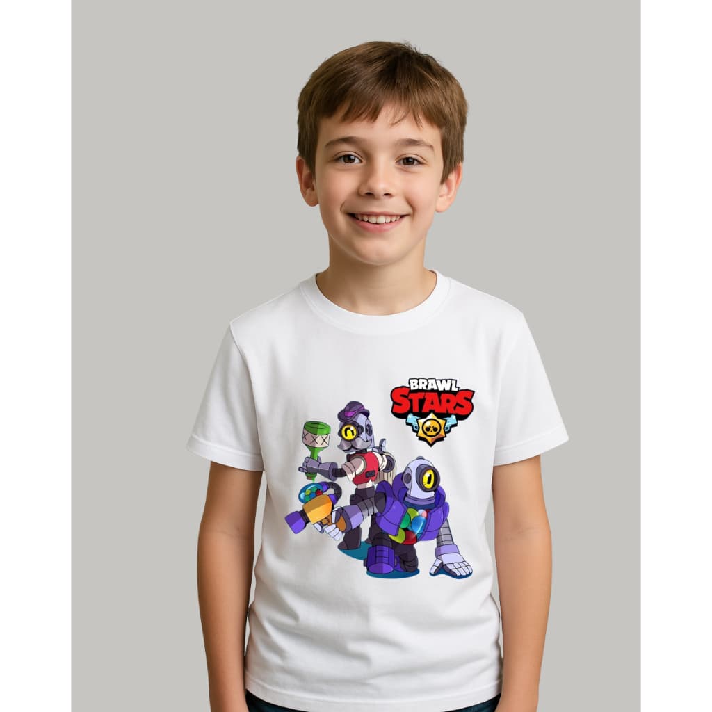 Camiseta Infantil T-shirt  Estampada Personalizada  Jogo Brawl Stars Robos Blusa Estilosa  | 100% Algodão Premium