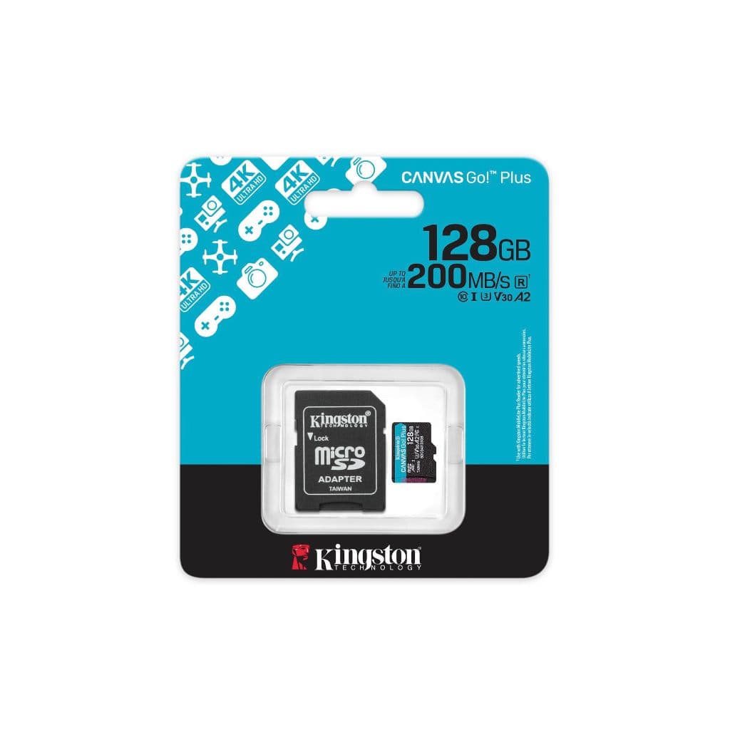 Cartão de Memória 128gb Micro Sd Canvas GO Plus 200mbs V30 4K A2 Kingston