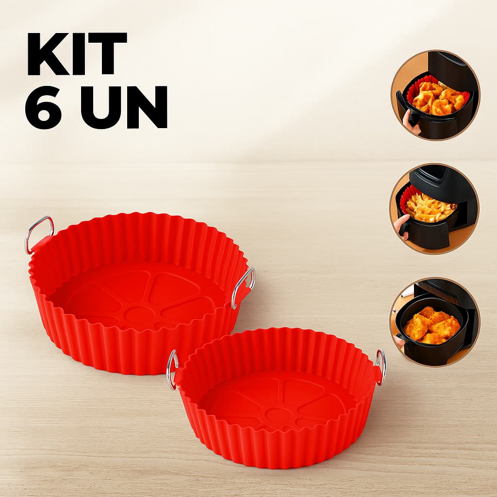 Kit 6 Assadeiras de Silicone Reutilizavel Protetor Forma Forro Air Fryer Microondas Qualidade