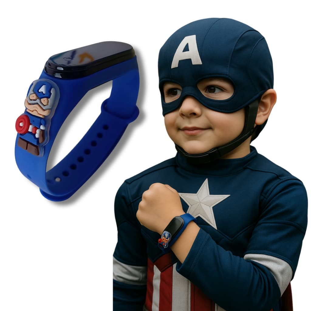 Relógio Digital Infantil Menino  Capitão América À Prova D´Àgua Com Led Novo