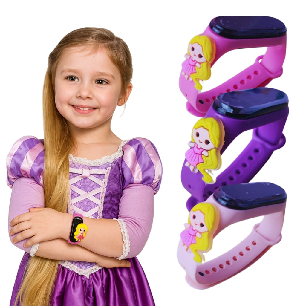 Relógio Infantil Digital Menina Rapunzel A Prova D Água Data e Hora