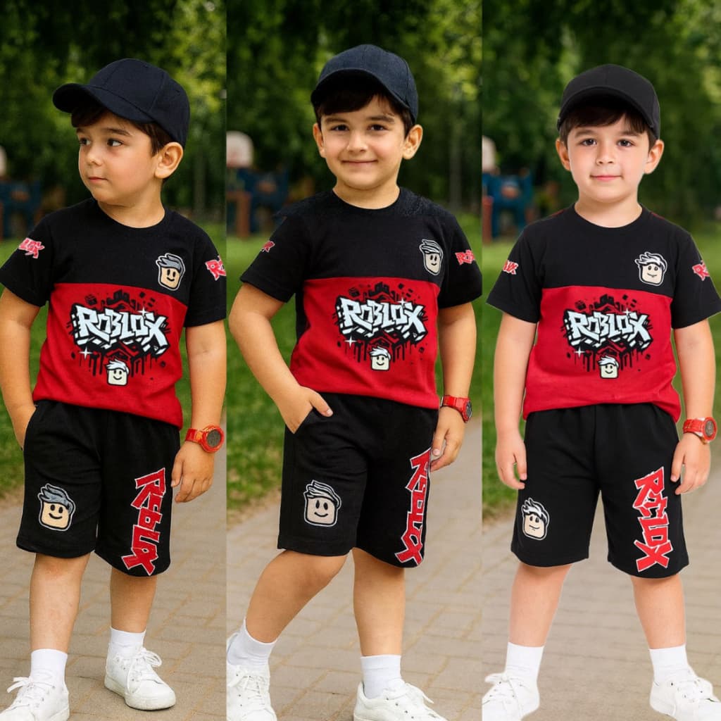 Conjunto Infantil Menino Roblox Roupa Gamer Camisa e Bermuda Veste 4-10 anos