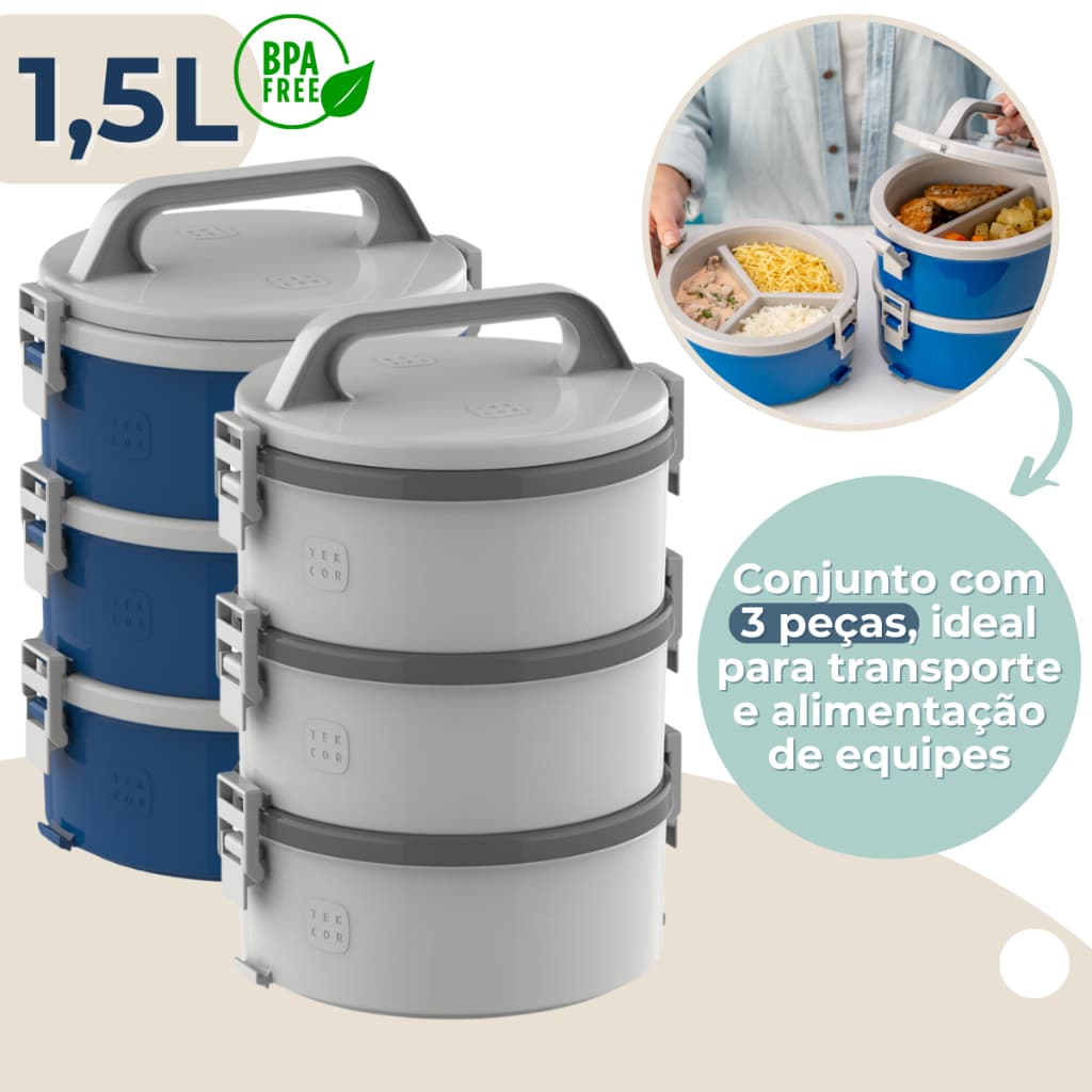 Marmita Térmica com Divisória 3 Peças com Presilhas e Alça Soprano