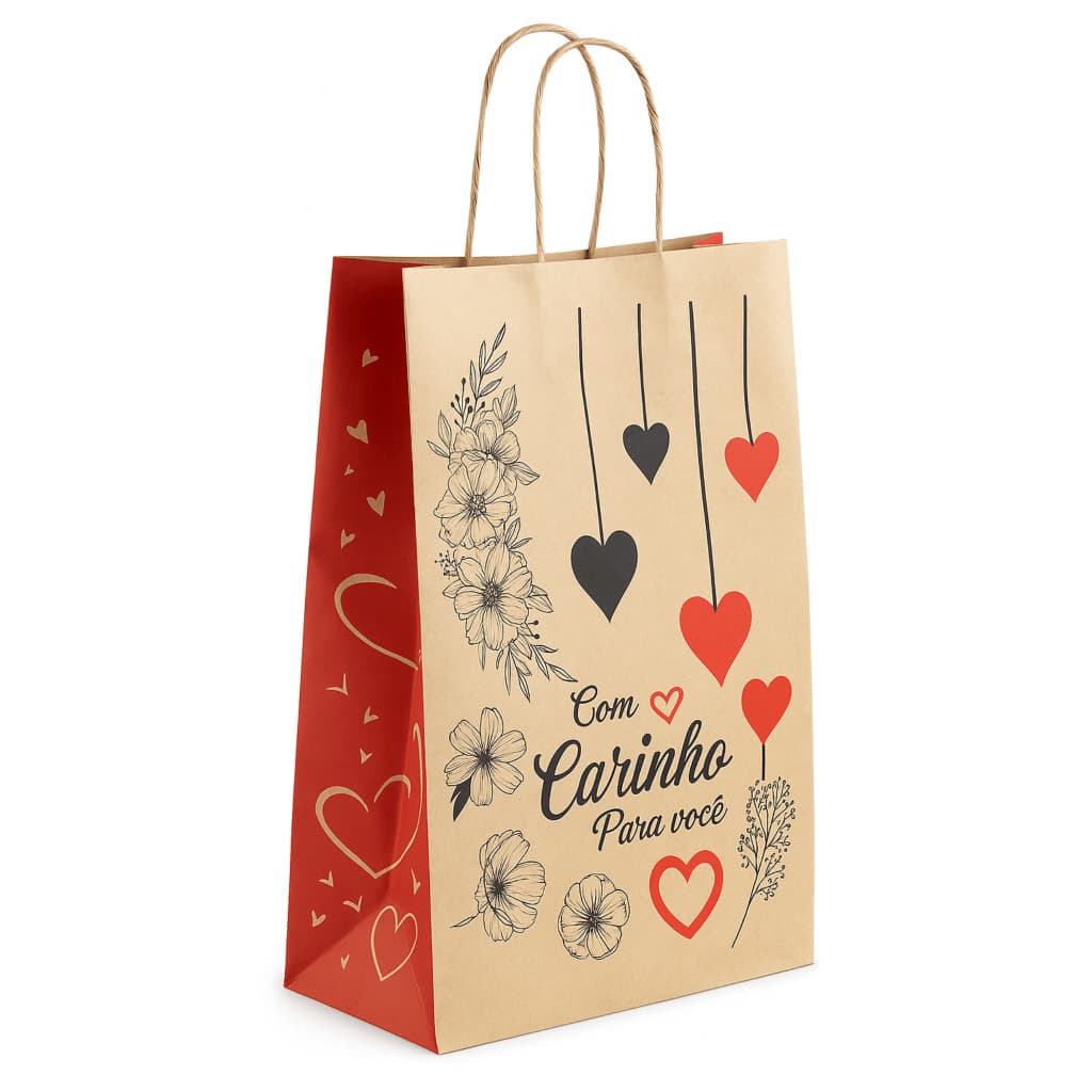 Sacola de Papel Kraft M (22x12x34) personalizada com carinho para você ideal para lojas