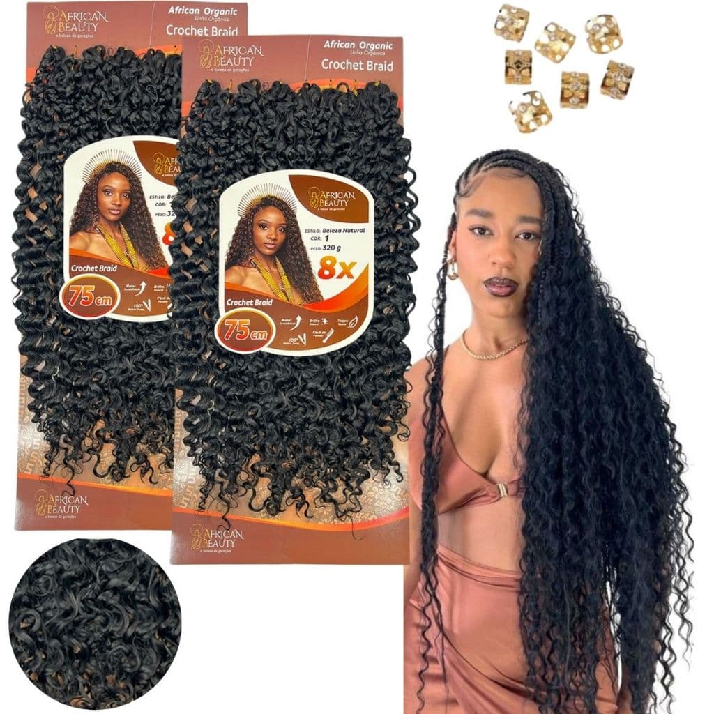 Kit 2 Cabelo Crochet BRAIDS Orgânico Beleza Natural African Beauty CAHEADO AFRO APLIQUE MEGA HAIR