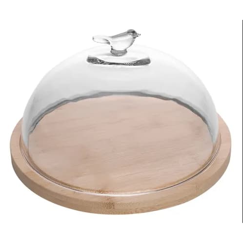 Queijeira Com Base Bambu Bird Com Tampa 20cm X 11 Cm Vidro