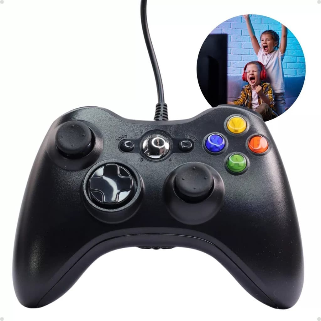KAPBOM Controle Gamer para Xbox 360 COM FIO 2,10 metros Com Receptor para Joystick PC Computador