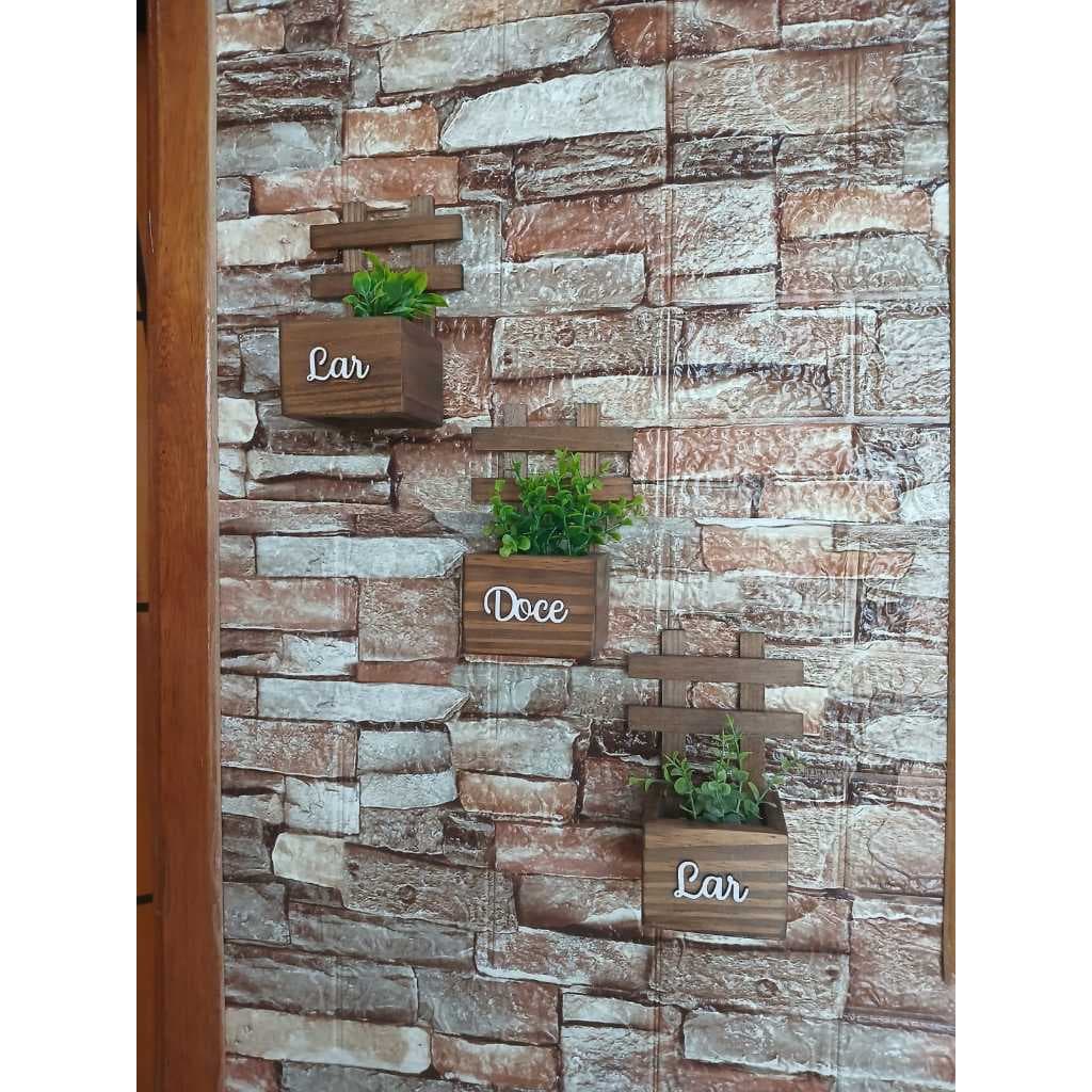 mini floreira de madeira pinus com plantinha artificial kit com 3