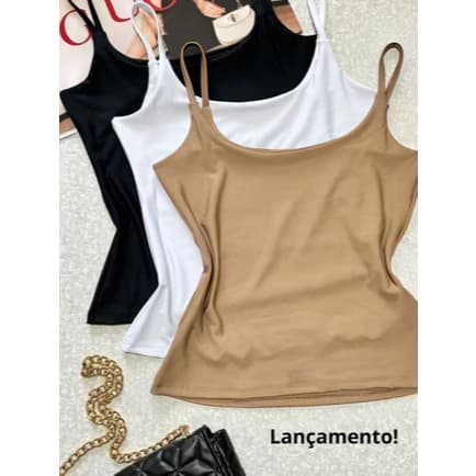 Kit 3 Blusas Feminina Regata Alcinha Fina Em Suplex Com Forro