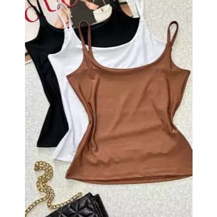 Kit 3 Blusas Feminina Regata Alcinha Fina Em Suplex Com Forro