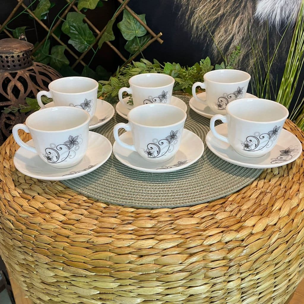 XÍCARA DE CHÁ VINTAGE JG 12 peças (6xícara/6 pires) 220 ml mesa posta vidro Opalware