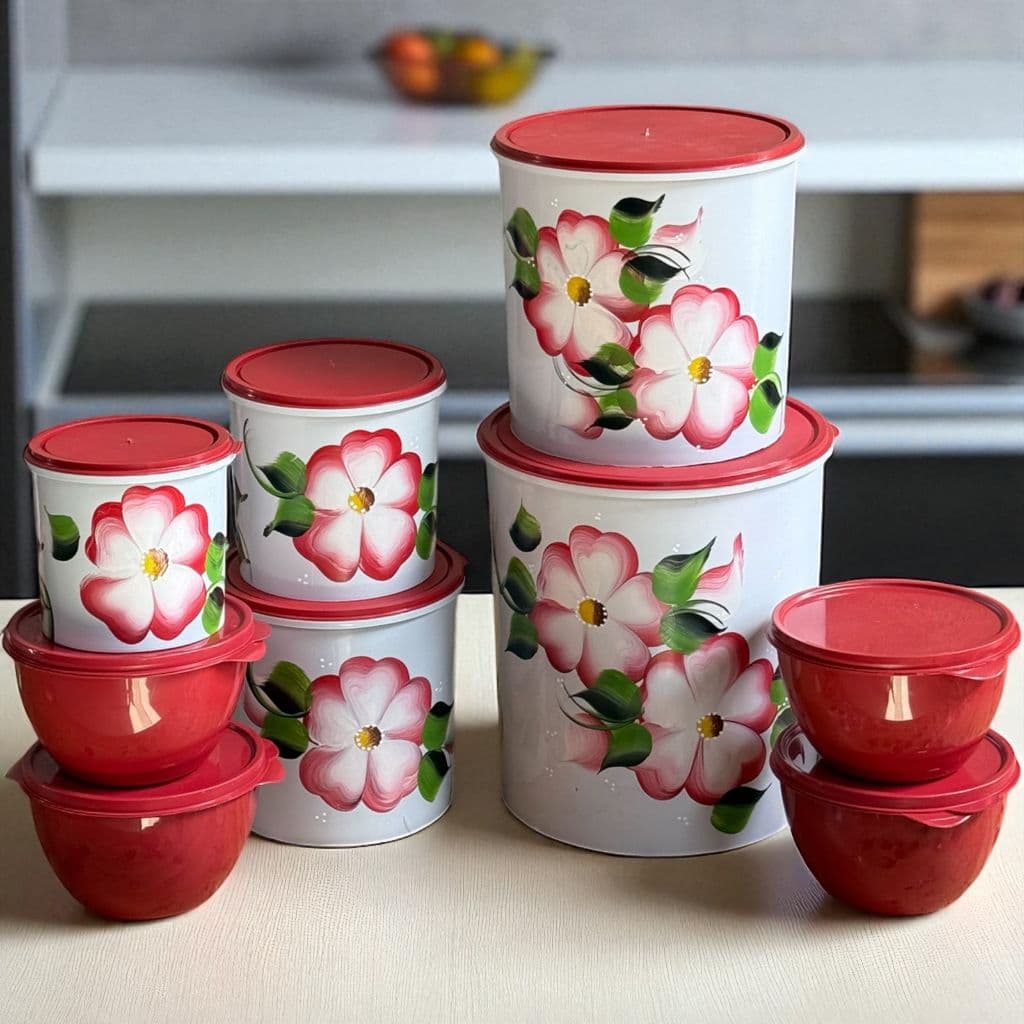 Conjunto de Potes 5 Mantimentos e 4 Redondos 750ml Plástico Moderno Organizador Armário Cozinha