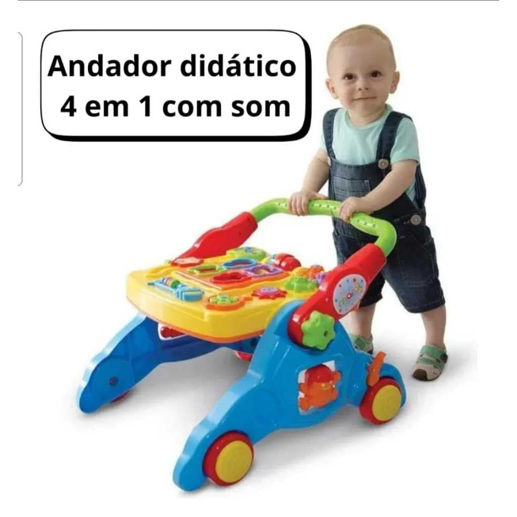 Andador empurrador Infantil Educativo Musical 4 Em 1 com freios e mesa didática Colorido Brinquedo com som maral