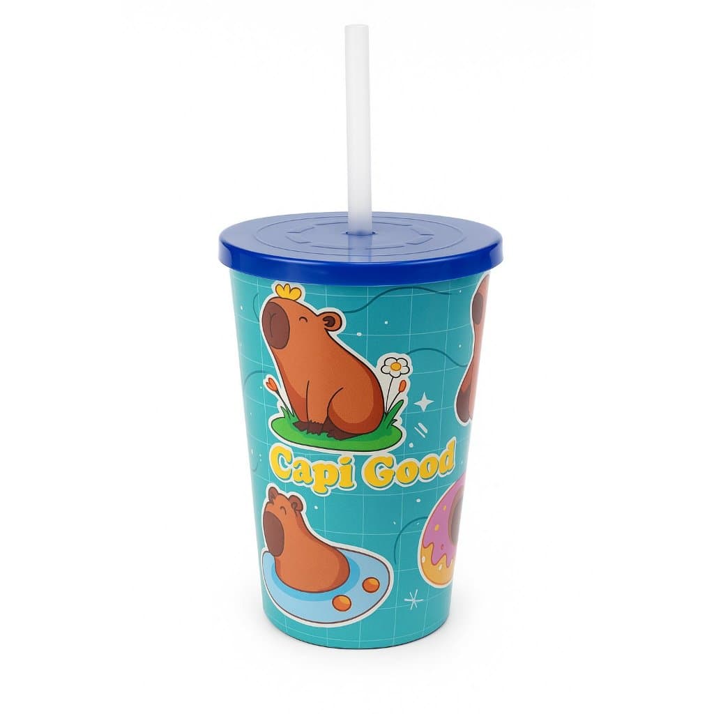 Copo com Canudo Capivara 500ml – Plástico Resistente e Divertido