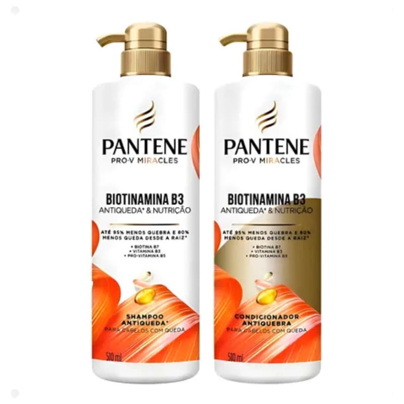 Kit Pantene Shampoo 510 mL + Condicionador 510 mL Biotinamina B3 Antiqueda e Nutrição