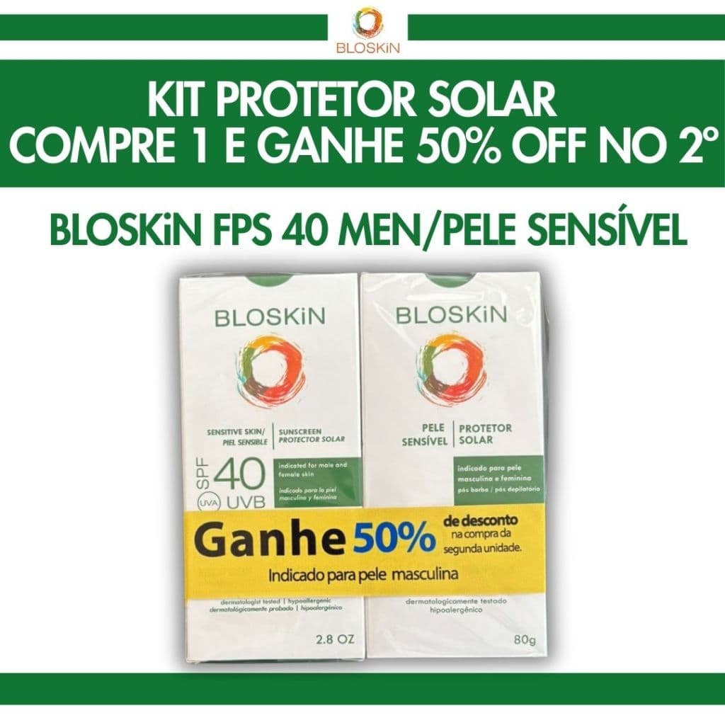 KIT BLOSKiN Protetor Solar Men/Pele sensível | Compre 1 e Ganhe 50% OFF no 2º