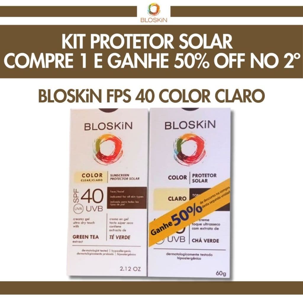 Kit Protetor Solar BLOSKiN com cor COLOR CLARO| Compre 1 e Ganhe 50% OFF no 2º