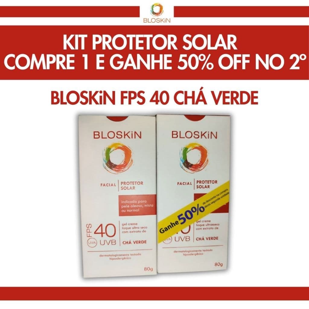 Kit Protetor Solar BLOSKIN FPS 40 Chá verde Facial | Compre 1 e Ganhe 50% OFF no 2º
