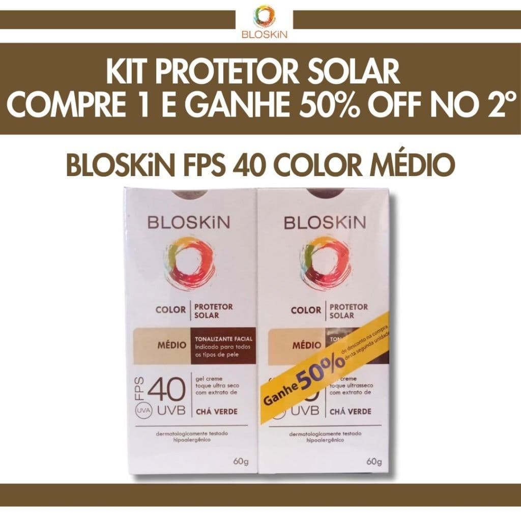 Kit Protetor Solar BLOSKIN COM COR COLOR MÉDIO | Compre 1 e Ganhe 50% OFF no 2º