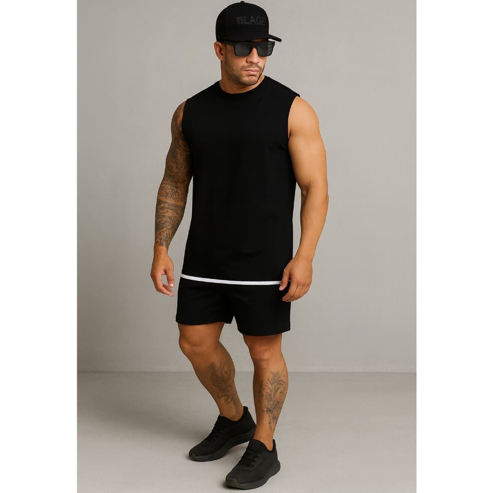 Conjunto Masculino 2 Pc's short Regata fit ideal para treino algodão com elastano super confortável