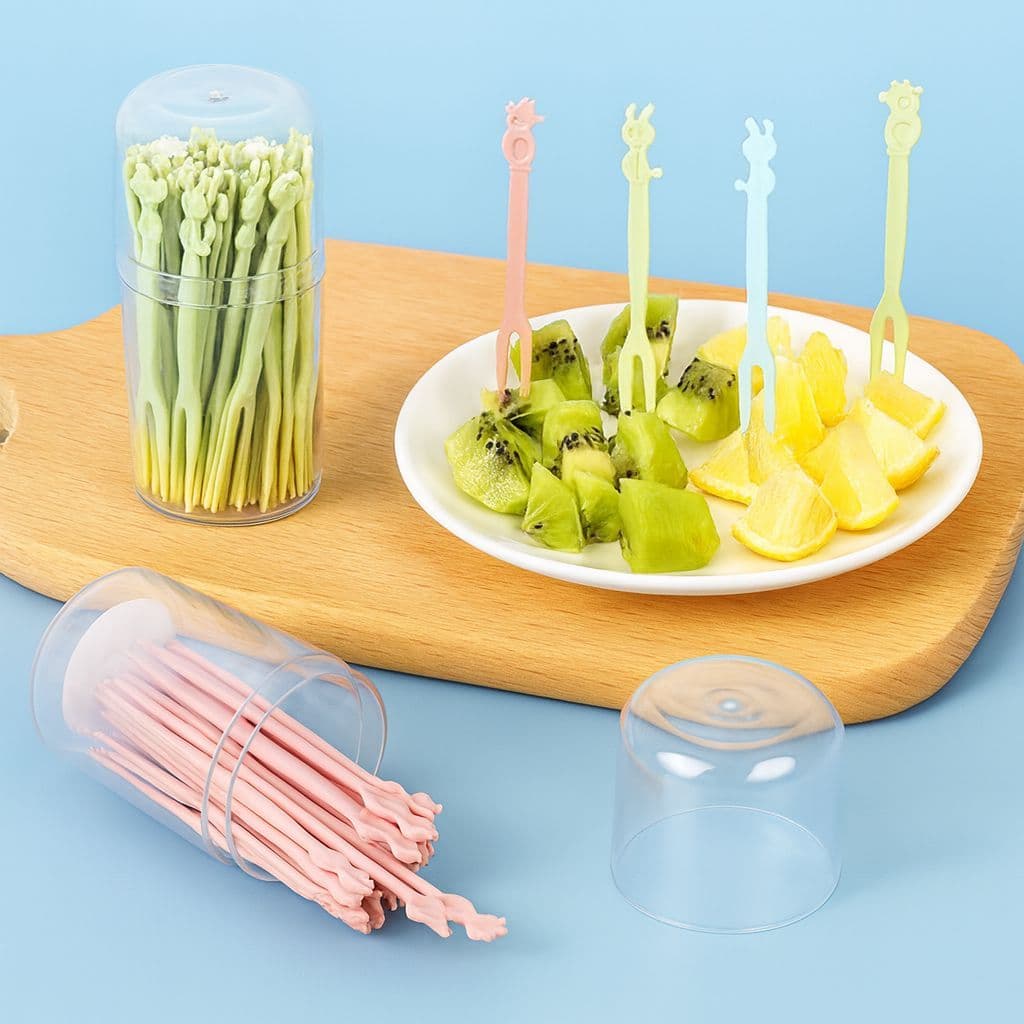 Palito Garfinho Decorado Frutas e Petisco Colorido 40 unidades