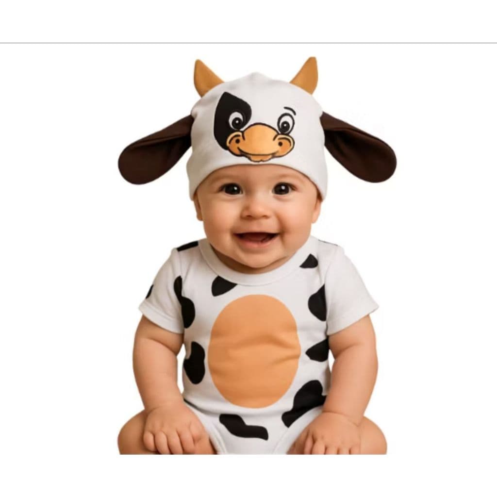 Roupa de Bebê  Bezerro e Vaquinha Body + Touca Body Temático de Mesversario Fantasia