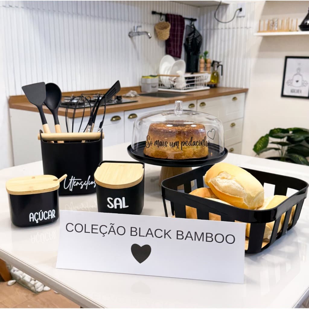 Coleção black bamboo - saleiro - açucareiro - porta utensílios