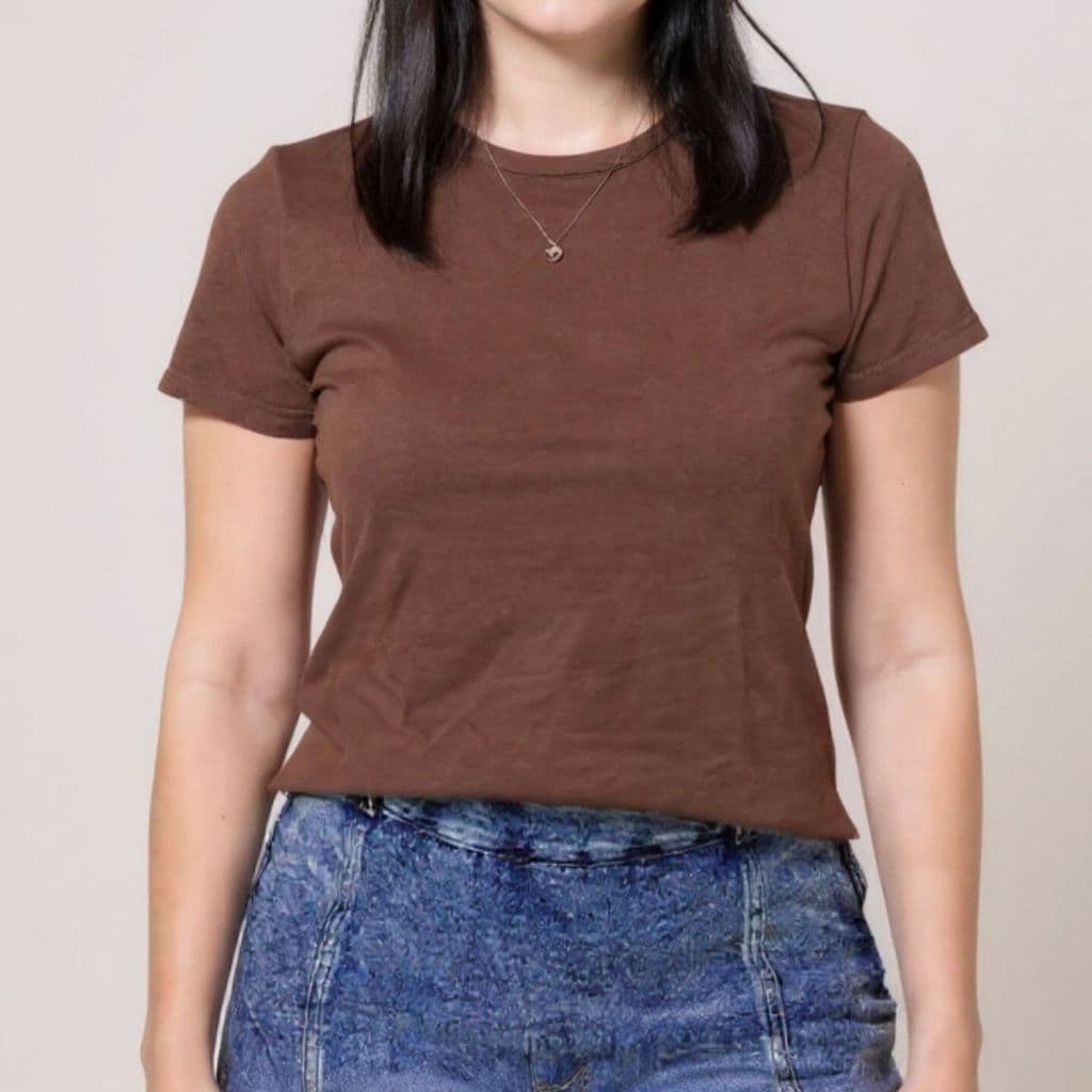 Camiseta T-shirt Blusinha Feminina 100% Algodão Marrom