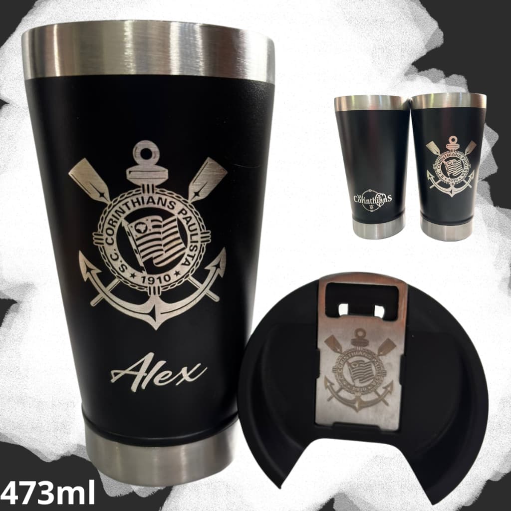 Copo Térmico 473ml Personalizado Timão Corinthian Tampa e Abridor