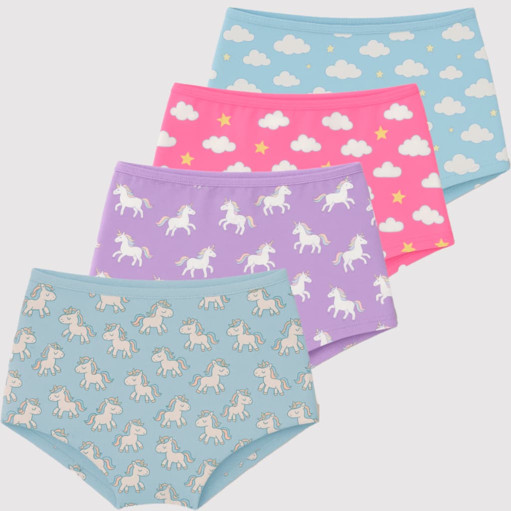 Kit 9 Calcinha Box Shortinho Feminina Menina Infantil Juvenil Boxer Calcinhas Algodão Confortável Criança Estampas Sort