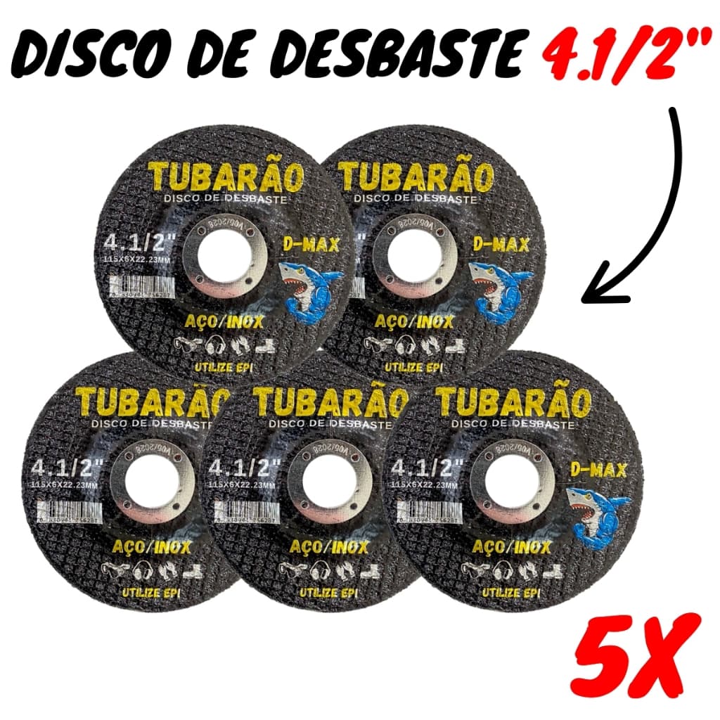 5x Disco de Desbaste 4.1/2" 115mm - Tubarão