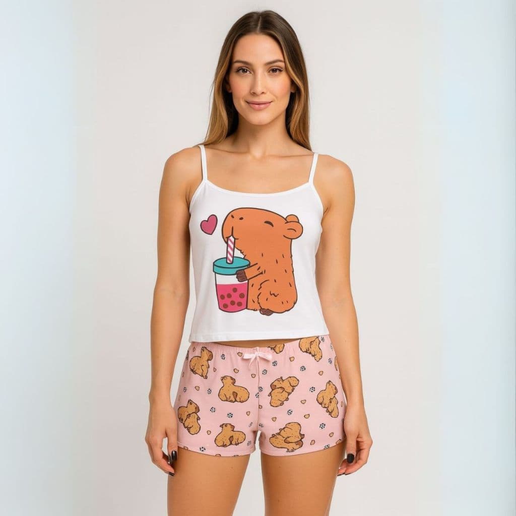 Short Doll Feminino Suede Conforto Personagens Pijama
