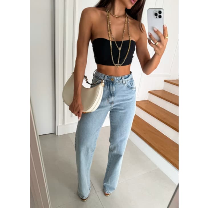 Calça Jeans Wide Leg Feminina Lavagem Marmorizada Fashion Confortável e Atemporal
