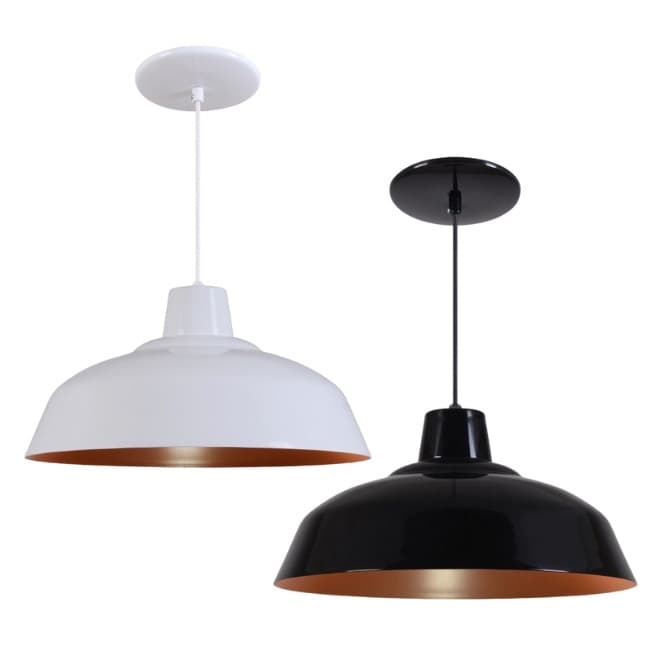 Kit 2 Pendentes Retrô 34cm Alumínio Vintage Branco Preto Cobre Luminária c/ cabo 3m - T&T Iluminação