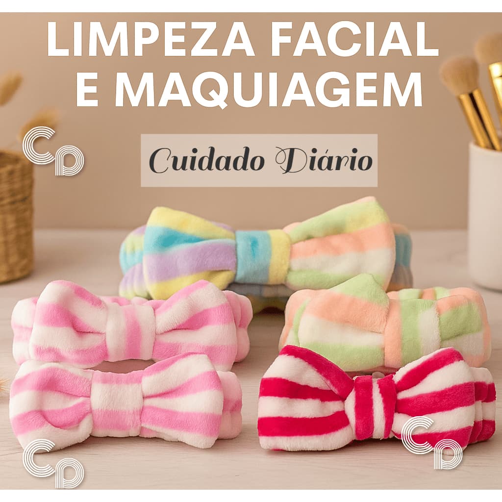 Faixa de Cabelo para Maquiagem e Skincare | Tiara de Cetim com Laço | Acessório para Limpeza Facial
