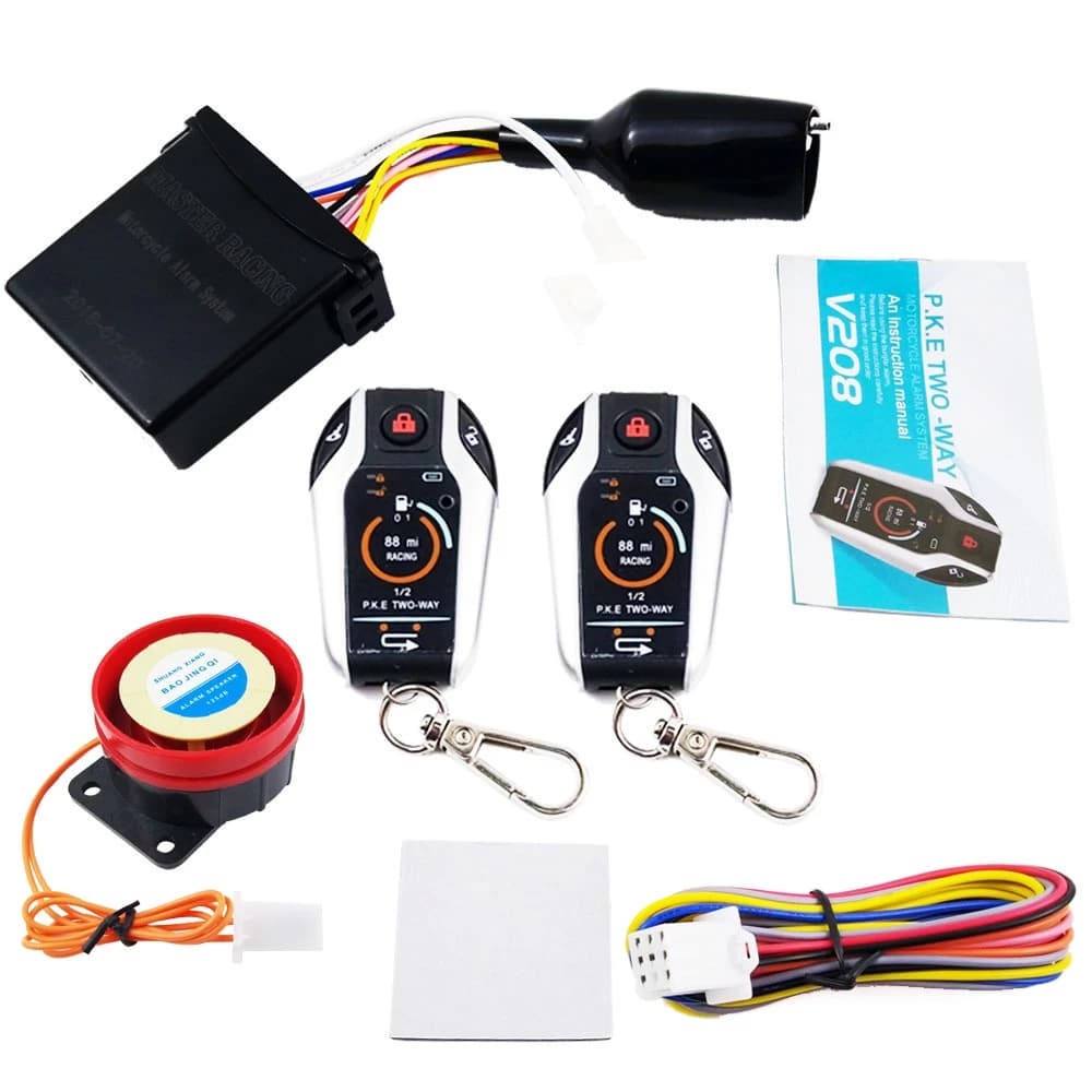 Alarme de Moto Universal PKE Duas Vias com Controle Remoto Sensor de Proximidade e Partida
