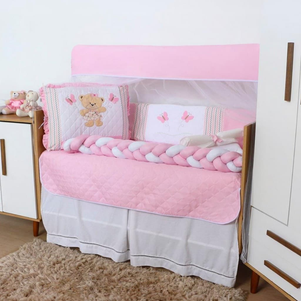 Kit de Berço com Trança Protetor Americano Bordado Menina Menino 10 Peças