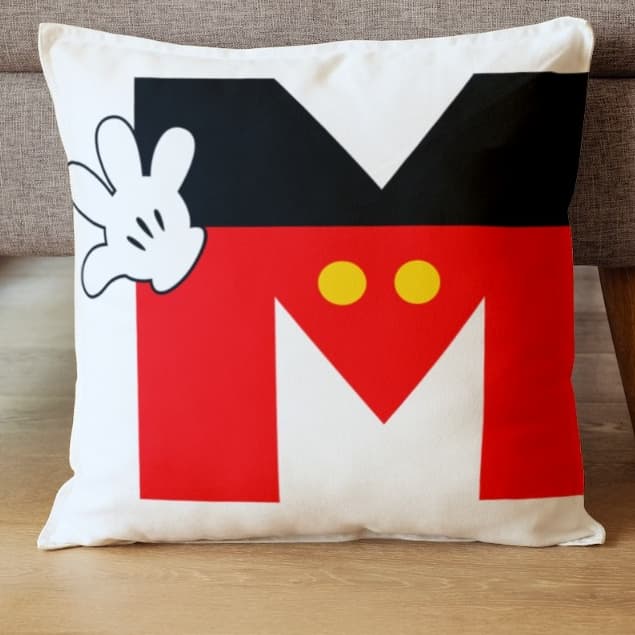 Capa de Almofada Oxford 45x45cm Iniciail Alfabeto Letras Mickey Decoração Infantil Menino Menina Quarto Sala