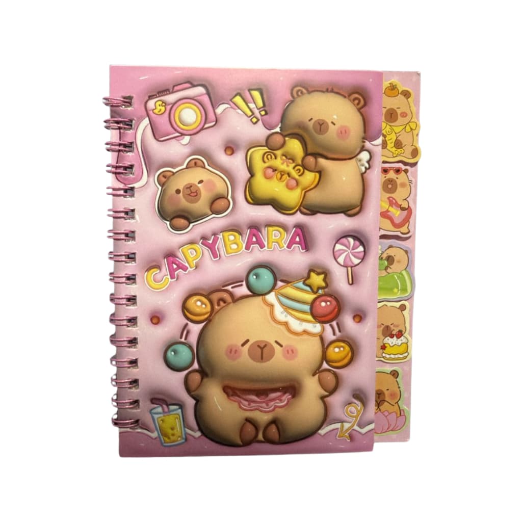 Kit Livro Capivara Anotações Adesivos 3D Anti Stress Ansiedade