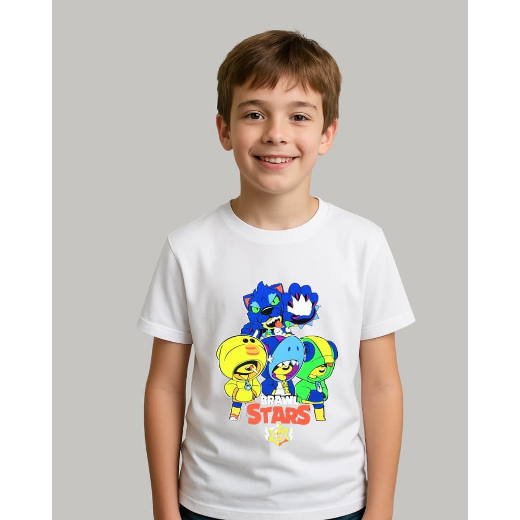 Camiseta Infantil Estampada  Jogo Brawl Stars Leon Skins Kids Blusa Estilosa | 100% Algodão Premium