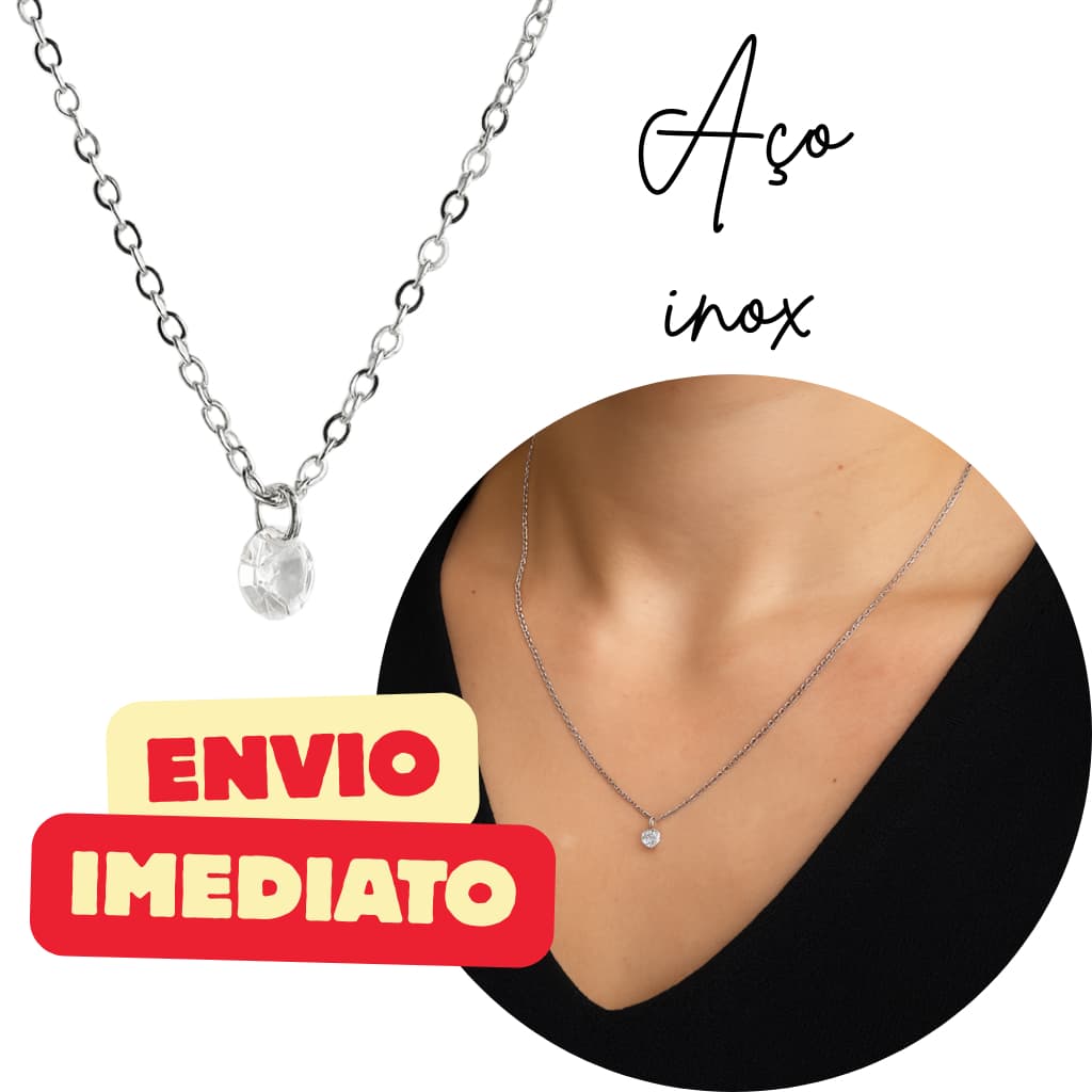 Colar aço inox Ponto de Luz Zircônia 5mm Aço Inox  Feminino - anti-alérgico - zircônia AAA-ENVIO IMEDIATO