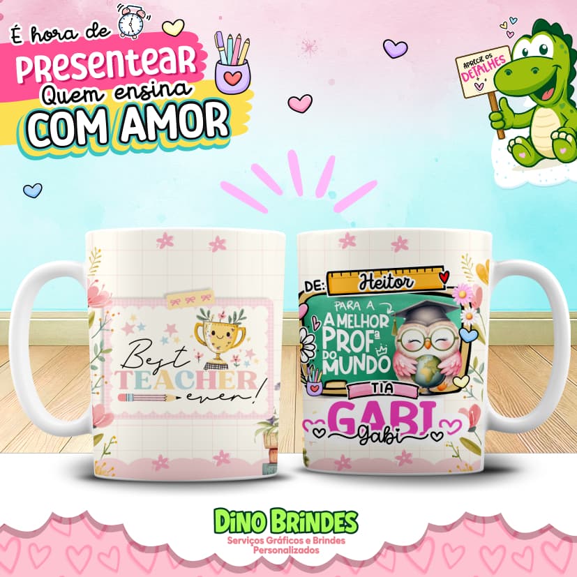 🍎📚 Caneca Dia dos Professores ✨ Best Teacher Ever❤️