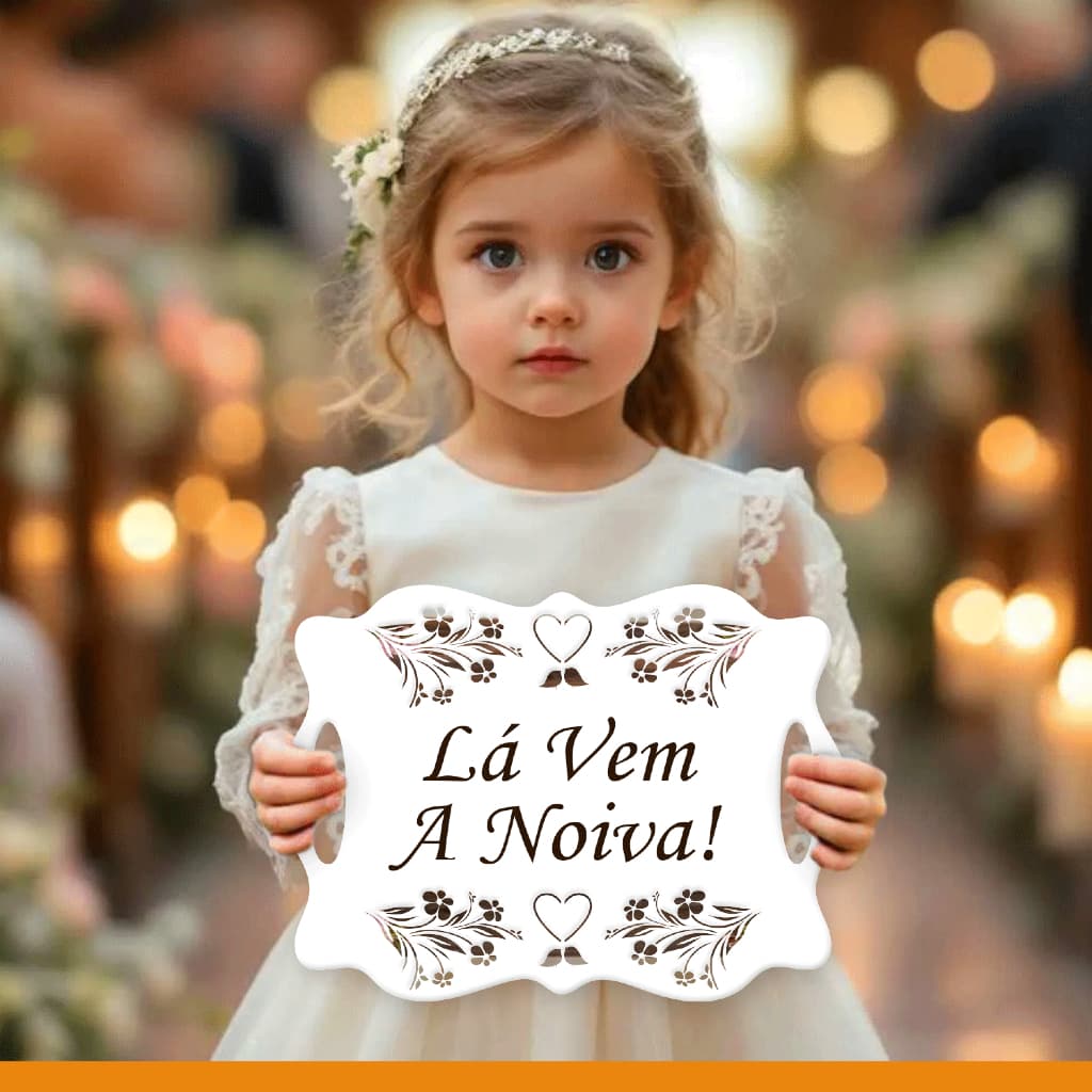 Plaquinha de Casamento - Lá Vem a Noiva - Entrada Pajem Daminha - Diversas Frases e/ou Personalizada