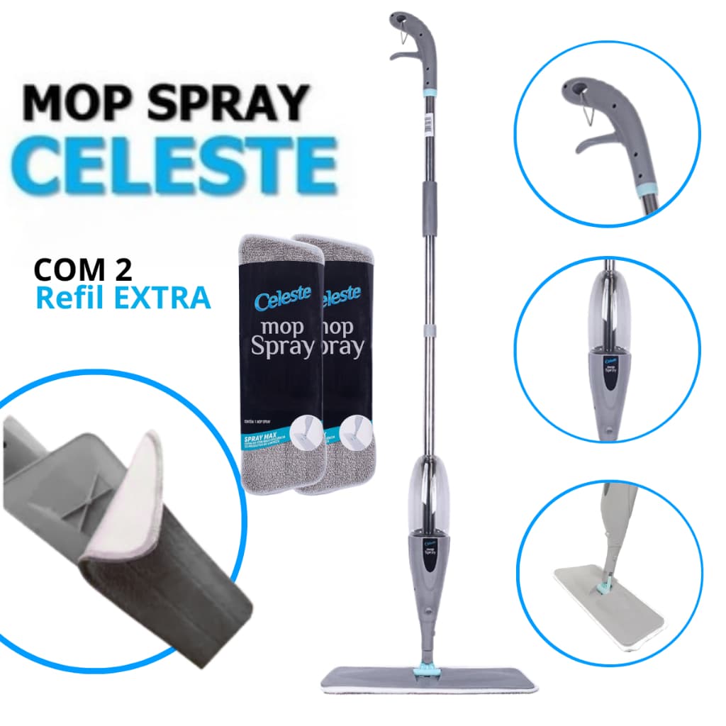 Mop Spray Magico CELESTE Com Reservatório de Limpeza Microfibra + 2 REFIL EXTRA ORIGINAL CELESTE