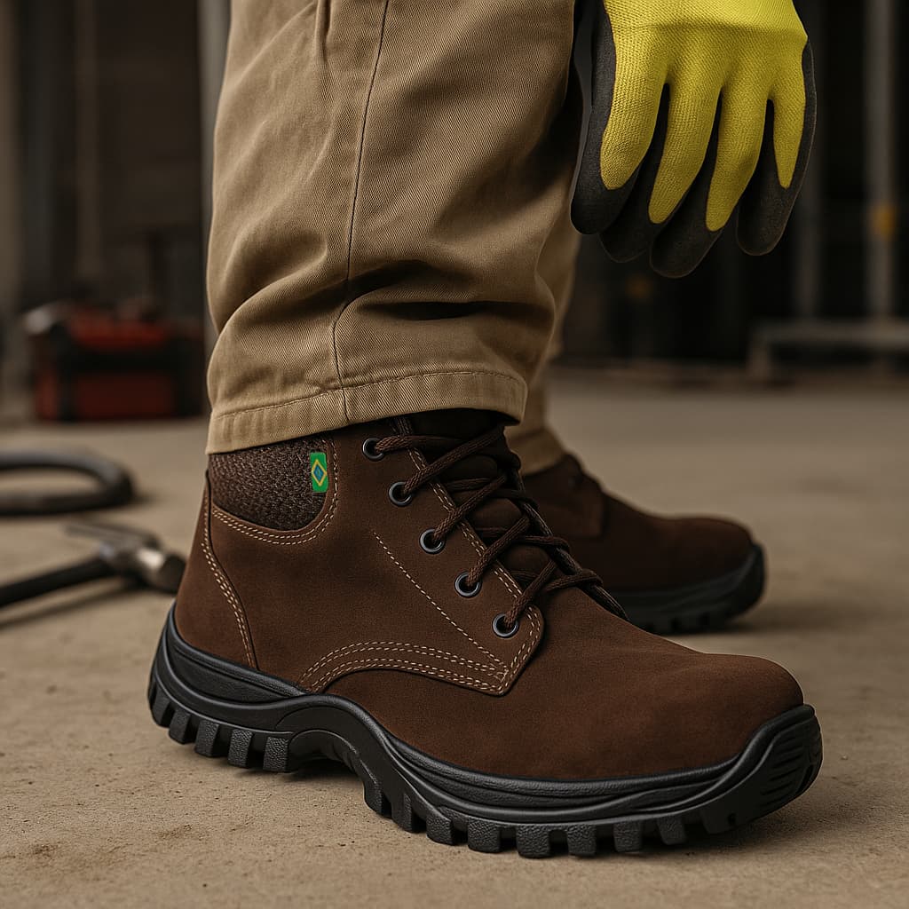 Bota de Segurança EPI CA Couro Legítimo Solado Antiderrapante Ideal para Obra Indústria Construção