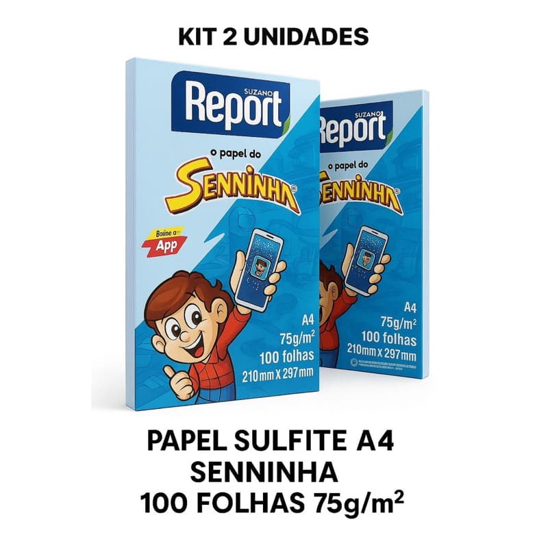 Kit Papel Sulfite A4 Report Senninha  Azul - 100 Folhas 75g – 2,3,4 ou 5 Pacotes